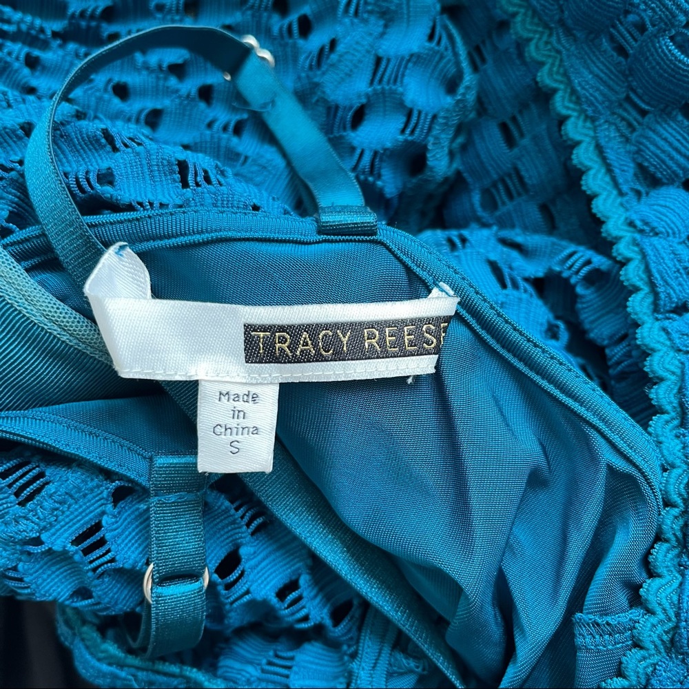 Anthropologie Tracy Reese Teal Blue Godet Knit Dress Fit Flare size Small - Picture 9 of 11